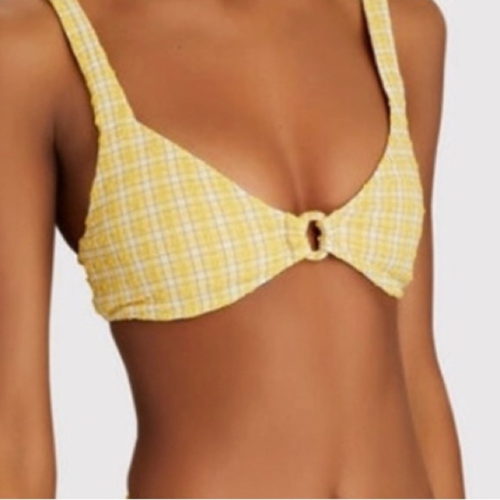 Jonathan Simkhai Yellow Checkered Bikini Top